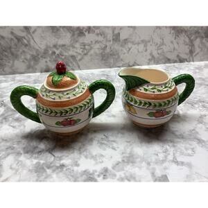 Vintage Strata Group Fresh N' Fruity Creamer and Sugar Bowl Vibrant Hand Painted
